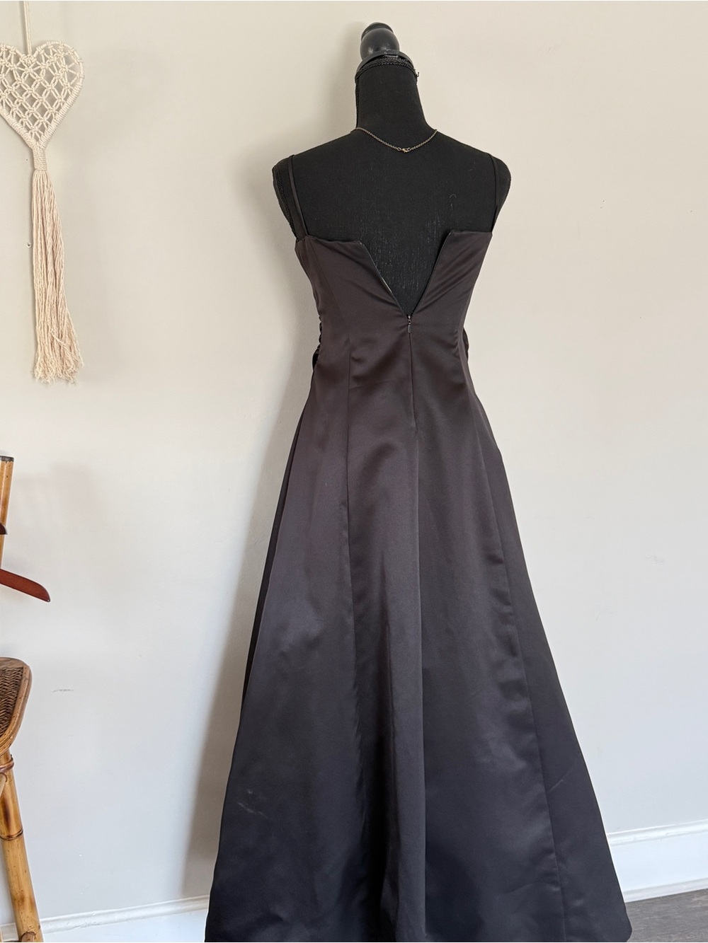 David's Bridal Black Satin Square-Neck Maxi Dress - Picture 2 of 9